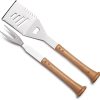 Baseball BBQ | 'Turn-Two' Combo Set | BBQ Grilling Accessories & Utensils for Baseball Fans| Unique Wooden Bat Handle & Quality Stainless Steel Grill Masters