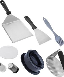 Milisten BBQ Accessory Kit Stainless Steel Burger Smasher Spatula Basting Brush Pastry Brush for Grilling Baking