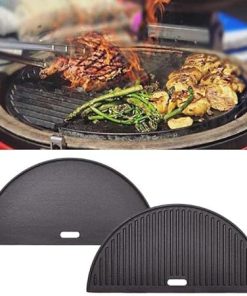 Grill Valueparts 18 Inch Half Moon Grate and Reversible Griddle Replacement Parts for Kamado Joe Classic III, II, I, Large Big Green Egg, Vision Grill, Cast Iron Cooking Grid Grate Griddle Grill 2