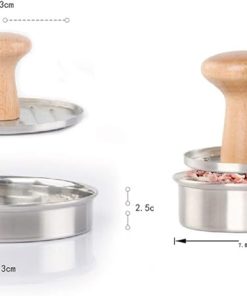 (2Pcs) Non-Stick Burger Press | Hamburger Patty Maker | Food Grade | Heavy Duty Stainless Steel | with Wooden Handle | Barbecue Grilling Accessories and Kitchen Tool 2