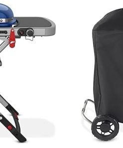 Weber Traveler Portable Gas Grill, Blue + Weber Traveler Premium Grill Cover