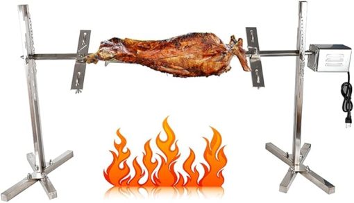 DNYSYSJ 53" Electric BBQ Rotisserie Grill Kit, 15W Rotisserie Motor Automatic Rotisserie Kit Stainless Steel Rotisserie Grill Pig Roaster for 30KG/66LB Pigs, Hog Lamb, Turkey