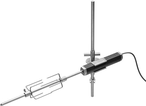 Breeo Rotisserie System - Rotisserie Grill Kit for Chicken, Turkey, BBQ, Kabobs - Live Fire Cooking Accessories - Includes Prongs, Battery Pack, Motor, AC Adapter, & Cable (with Outpost Rod)