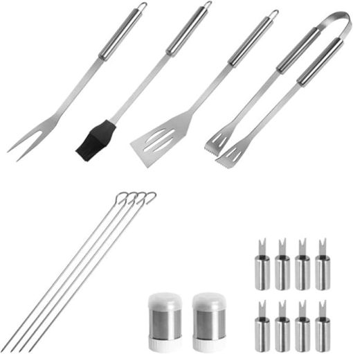 Barbecue Tools 18pcs Stainless Steel BBQ Grill Set Barbecue Utensil Accessories Kit for Outdoor with Storage Bag for Camping Family Picnic Party Father's Day