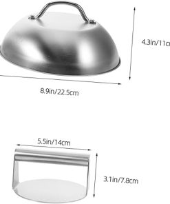304 Stainless Steel Burger Press Round Basting Cover BBQ Tools Griddle Accessories for Outdoor Cooking 2