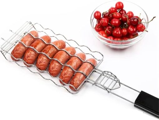 BBQ Grill Outdoor Grill Basket BBQ Tool Grilling Accessories Barbecue Rack For Hot Dog Vegetable Meat Steak Shrimp Kabob Holder