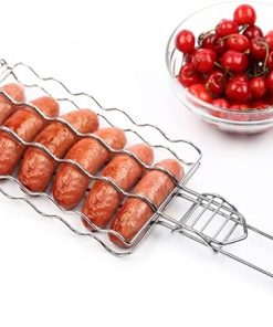 Grill Basket BBQ Tool Grilling Accessories Barbecue Rack for Hot Dog Vegetable Meat Steak Shrimp Kabob Holder