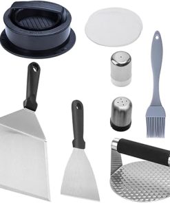 Milisten 1 Set Stainless Steel BBQ Grill Tool Essential Accessories for Outdoor Grilling Camping and Cooking Versatile Spatula Burger Press and More Easy to Clean Grilling Utensils