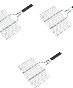 Happyyami 3 Pcs Removable Barbecue Wire Stainless Steel Baking Pan Non Stick Baking Pan Roasting Pans for Ovens Fish Barbecue Grill Basket with Handle Bbq Grilling Basket Birthday Gift Grid
