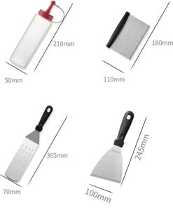 Stainless Steel Metal Spatula Set Griddle Spatula 6Pcs Sturdy Handle Camping Spatula Set with Squeeze Bottles Griddle Accessories 2