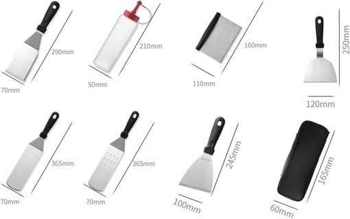 Stainless Steel Metal Spatula Set Griddle Spatula 6Pcs Sturdy Handle Camping Spatula Set with Squeeze Bottles Griddle Accessories - Image 2