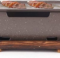 BBQ Smokeless Grill Mini Charcoal BBQ Grill,Portable Table Top Japanese BBQ Grill Food Charcoal Stove with Solid Wood Tray,Party Accessories Household Barbecue Tools for Kabob Yakitori
