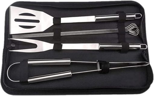 7PCS BBQ Grill Tools Set, Stainless Steel Barbecue Accessories with Heat-Resistant Handles, Carry Bag, Perfect for Outdoor Grilling, Camping