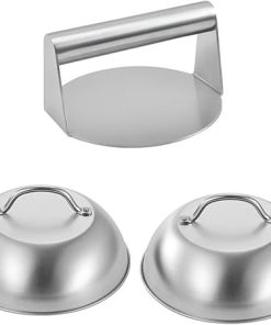 Set Of 3 Cheese Melting Lid 304Stainless Steel Hamburger Pressing Tool Meat Press For Griddles Kitchen And Outdoor BBQ