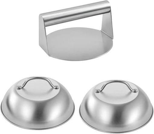 Set Of 3 Cheese Melting Lid 304Stainless Steel Hamburger Pressing Tool Meat Press For Griddles Kitchen And Outdoor BBQ