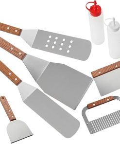 8pc Grill Utensils Set BBQ Tool Kit Sturdy Stainless Steel Wooden Handles Outdoor BBQ Accessories for Camping