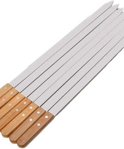 Grill Utensils 6PCS0Cm 23.5'' Large Stainless Steel BBQ Skewers Oak Wood Barbecue Grill Forks Long Handle Flat Kebab Skewer BBQ Accessories Tools,1pcs