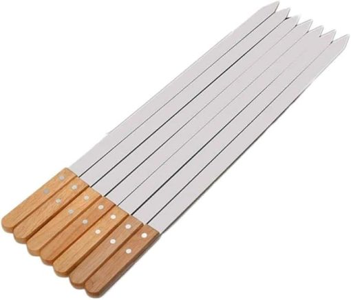 Grill Utensils 6PCS0Cm 23.5'' Large Stainless Steel BBQ Skewers Oak Wood Barbecue Grill Forks Long Handle Flat Kebab Skewer BBQ Accessories Tools,1pcs