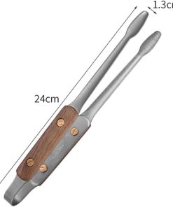 Kitchen Cooking Tongs Stainless Steel Non-Slip Grill Tongs with Wooden Handles Suitable for Cooking Barbecue Tongs Kitchen Tool(Cool Black) 2