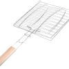 Stainless Steel Outdoor Grill with Wooden Handle Grill Basket Folding Dual Fish Hamburger Clip BBQ Net Picnic Tool