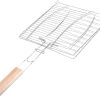 Stainless Steel Outdoor Grill with Wooden Handle Grill Basket Folding Dual Fish Hamburger Clip BBQ Net Picnic Tool 3