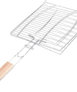 Stainless Steel Outdoor Grill with Wooden Handle Grill Basket Folding Dual Fish Hamburger Clip BBQ Net Picnic Tool