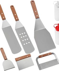 Complete BBQ Tool Set 8pcs Stainless Steel Grill Utensils Spatula Scraper Ideal for Outdoor BBQ Camping Grilling Accessories Kit