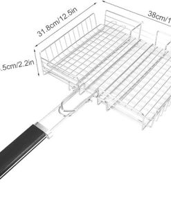Mumusuki BBQ Net Barbecue Tool Outdoor Foldable Stainless Steel Grill, Grilled Fish Chicken Net Clip Hand Held Grill Mesh Wire Clamp 2