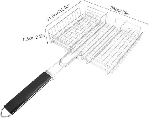 Mumusuki BBQ Net Barbecue Tool Outdoor Foldable Stainless Steel Grill, Grilled Fish Chicken Net Clip Hand Held Grill Mesh Wire Clamp - Image 2