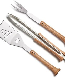 Baseball BBQ | Triple Play Combo Set BBQ Grilling Accessories & Utensils for Baseball Fans| Unique Wooden Bat Handle & Quality Stainless Steel Grill Masters