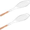 Outdoor Bbq Tool Set Bbq Net Clamp Wooden Handle Fish Grill Clip for Camping Picnic