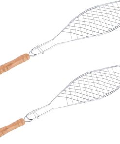 Outdoor Bbq Tool Set Bbq Net Clamp Wooden Handle Fish Grill Clip for Camping Picnic