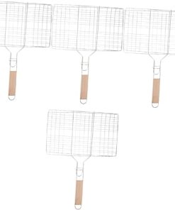 Happyyami 4pcs Grilling Basket Fish Grill Basket Outdoor Grill Accessories Portable Smoker Grill Grilling Tools for Outdoor Grill Camping Grills Clip Style Grill Mesh Smoky Fold Iron