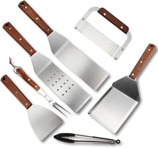 Heavy Duty BBQ Grill Tools Set with Heat Resistant Handle,7pcs BBQ Grill Accessories,Stainless Steel Grilling Accessories Kit for Smoker, Camping, Kitchen Ect