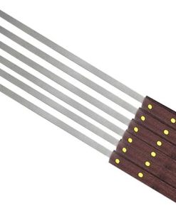BBQ Grill Outdoor Stainless Steel Wide BBQ Skewers Long Wood Handle Barbecue Fork Stick Shish Kebab Grill Skewer Camping Tool