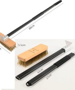 Pizza Oven Brush With Steel Scraper Detachable Long Aluminum Handle Brass Bristles Cleaning Tool For Outdoor Cooking Pizza Stone Cleaning Brush For BBQ Grill Cleaning, Outdoor Oven Accessories 2