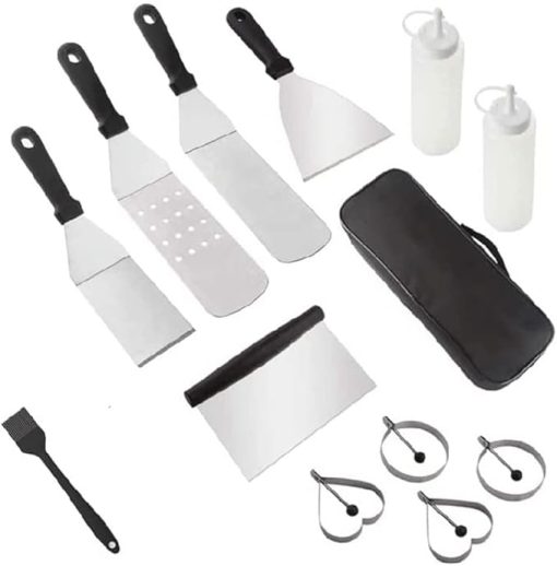 Accessories Sets 13 Pcs Grill Accessories for Camping BBQ Heavy Duty Spatula Scraper Cleaning Kit Cooking Utensils Set Carry Bag Included