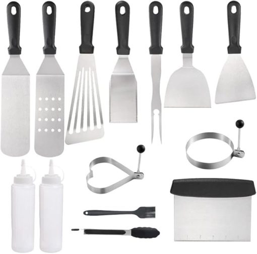 MaGiLL Griddle Accessories Tool 14 Pcs Grill Set Stainless Steel Heavy Duty Grill Spatula Set BBQ Gifts for Outdoor Grilling Camping Teppanyaki