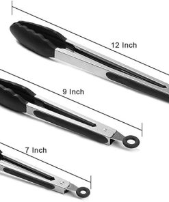 VIGANI Kitchen Tongs,Cooking Tongs, 3 Pcs Food Pliers Kitchen Pliers Heat Resistant Stainless Steel Silicone Barbecue Tongs 2