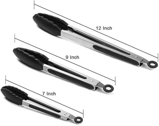 VIGANI Kitchen Tongs,Cooking Tongs, 3 Pcs Food Pliers Kitchen Pliers Heat Resistant Stainless Steel Silicone Barbecue Tongs - Image 2