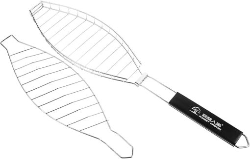 Toyvian Stainless Steel Grill Tool Set Fish Grilling Rack Bbq Grill Rack Bbq Tool Fish Shape Net Clip
