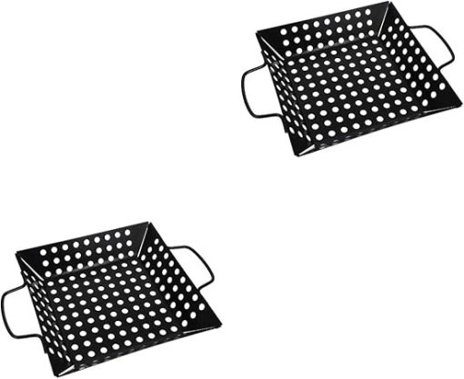 Happyyami 2 Pcs Square Grill Pan Veggie Grill Basket Griddle for Gas Grill Meat Grill Basket Camping Barbecue Basket Bbq Grill Vegetable Basket Gas Bbq Stainless Steel Metal Non-stick Paint
