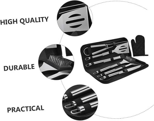 Outdoor Grill Set 7 Piece Stainless Steel BBQ Tool Set Grilling Utensils Food Clip for Camping - Image 2