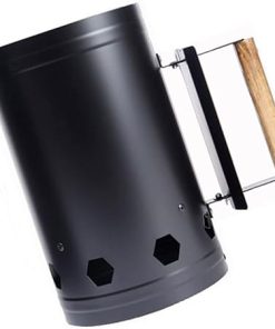 Heat Chimney BBQ Starter with Wooden Handle, Charcoal Chimney Starter for Fast Outdoor Cooking, for Garden Grilling (Black)