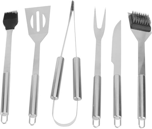 Outdoor BBQ Equipment 6-Piece Stainless Steel Grill Tool Set with Aluminum Case Compact for Camping Picnics