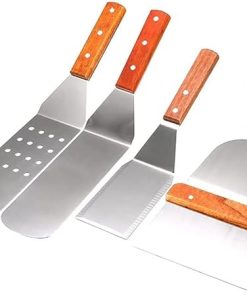 Barbecue Tool Set Flat Griddle Accessories Grill Spatula Set with Scraper, Long/Short Spatulas Outdoor BBQ Tool 5 PCS