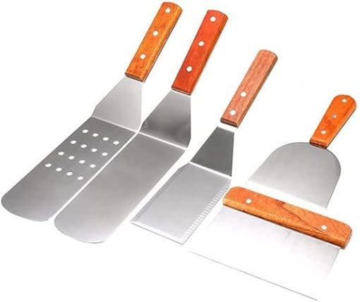 Barbecue Tool Set Flat Griddle Accessories Grill Spatula Set with Scraper, Long/Short Spatulas Outdoor BBQ Tool 5 PCS