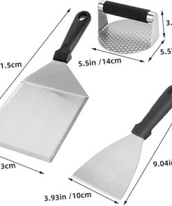 BBQ Grill Tool Set 3-Piece Stainless Steel Burger Press Spatula Set Easy to Use Clean 2