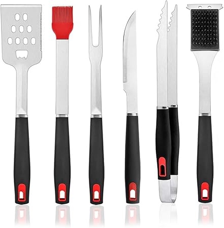 Outdoor Barbecue Tool Set, Stainless Steel Baking Fork Spatula Clip, Thickened Steel, Essential for Camping and Picnic, 6-Piece Cleaning Brush Set (White-Fruit Peach5) Outdoor Barbecue Tool Set, Stainless Steel Baking Fork Spatula Clip, Thickened Steel, Essential for Camping and Picnic, 6-Piece Cleaning Brush Set (White-Fruit Peach5)