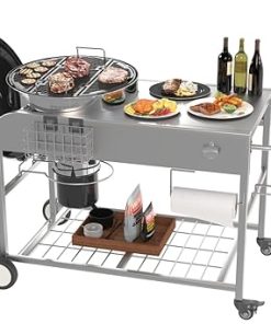 AECOJOY Grill Table for Weber 18" & 22" Original Kettle, Outdoor Grill Cart with Wheels, Outdoor Prep Table for Weber Original Kettle,Jumbo Joe